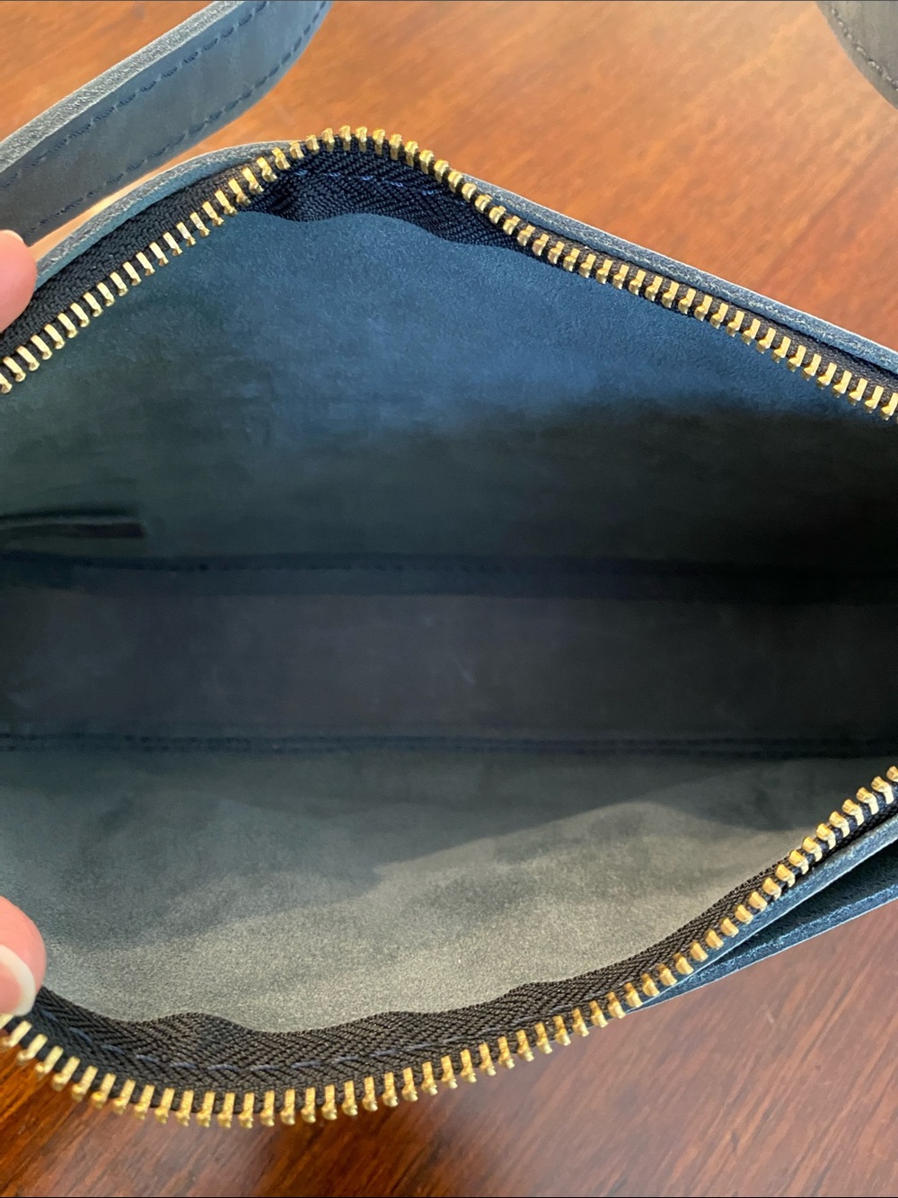 Portland Leather Goods Discontinued Blue Gray Storm Suede Shoulder Bag Purse - Picture 12 of 14